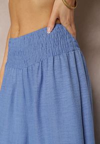 Renee - Niebieskie Szerokie Spodnie o Luźnym Fasonie High Waist Kremolia. Stan: podwyższony. Kolor: niebieski. Materiał: tkanina. Sezon: lato #5