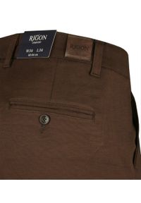 Materiałowe Spodnie Męskie, Eleganckie - Rigon - Ciemny Karmel. Kolor: brązowy, wielokolorowy, beżowy. Materiał: wiskoza, elastan, poliester. Styl: elegancki #2