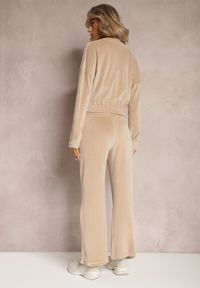 Renee - Beżowy Welurowy Komplet Dresowy z Bluzą i Spodniami Lunamea. Kolor: beżowy. Materiał: welur, dresówka
