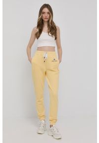 Chiara Ferragni spodnie bawełniane damskie kolor żółty z aplikacją. Kolor: żółty. Materiał: bawełna. Wzór: aplikacja