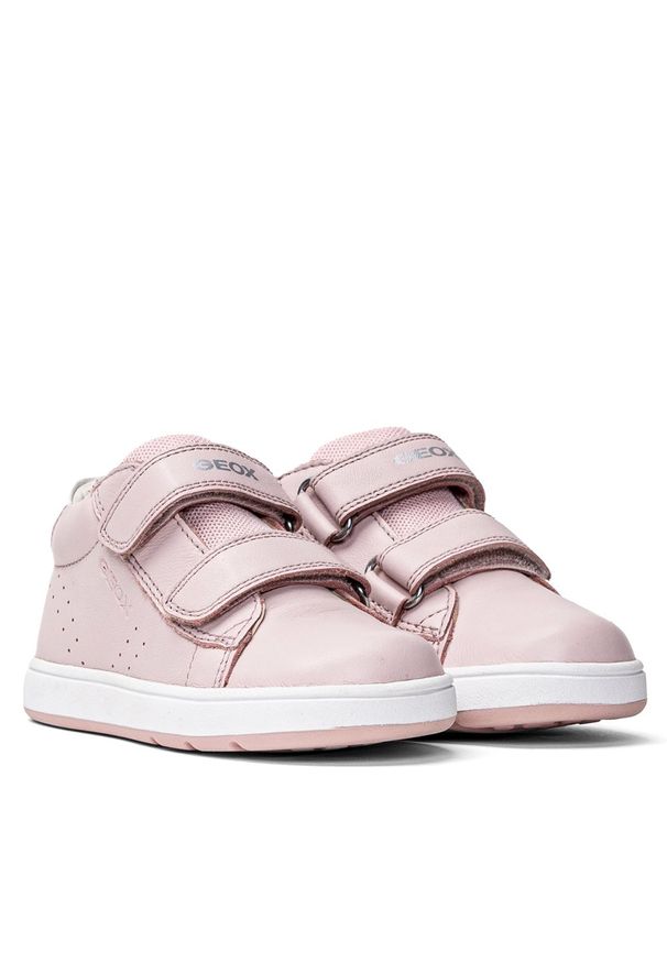 Geox - Sneakersy dziecięce różowe GEOX B Biglia Girl. Kolor: różowy. Materiał: materiał, syntetyk, skóra, guma. Wzór: motyw z bajki, aplikacja. Sport: turystyka piesza