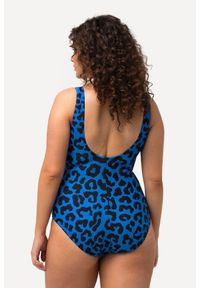 ULLA POPKEN - Damskie Strój kąpielowy wzór w panterkę bez miękkich miseczek okrągły dekolt. Kolekcja: plus size. Kolor: niebieski. Materiał: poliamid, poliester, materiał, elastan. Wzór: motyw zwierzęcy #2