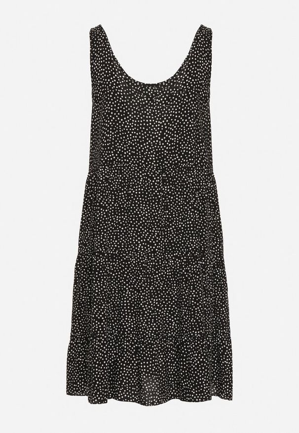 Born2be - Czarno-Biała Rozkloszowana Bawełniana Sukienka na Ramiączkach z Falbanami Tesly. Okazja: na co dzień, na spacer. Kolor: czarny. Materiał: bawełna. Długość rękawa: na ramiączkach. Sezon: lato. Typ sukienki: rozkloszowane, proste. Styl: casual