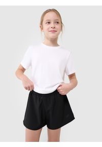 4f - 4F Komplet sportowy na WF (koszulka+spodenki+worek) dziewczęcy - czarny 158/164 (12-14 lat). Kolor: czarny. Materiał: elastan, bawełna, materiał, włókno, dzianina, jersey, syntetyk. Długość: krótkie. Wzór: jednolity, gładki, ze splotem. Sezon: lato #2
