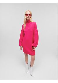Karl Lagerfeld - KARL LAGERFELD Sukienka dzianinowa Logo 226W2008 Różowy Relaxed Fit. Typ kołnierza: dekolt w karo. Kolor: różowy. Materiał: dzianina, syntetyk #6