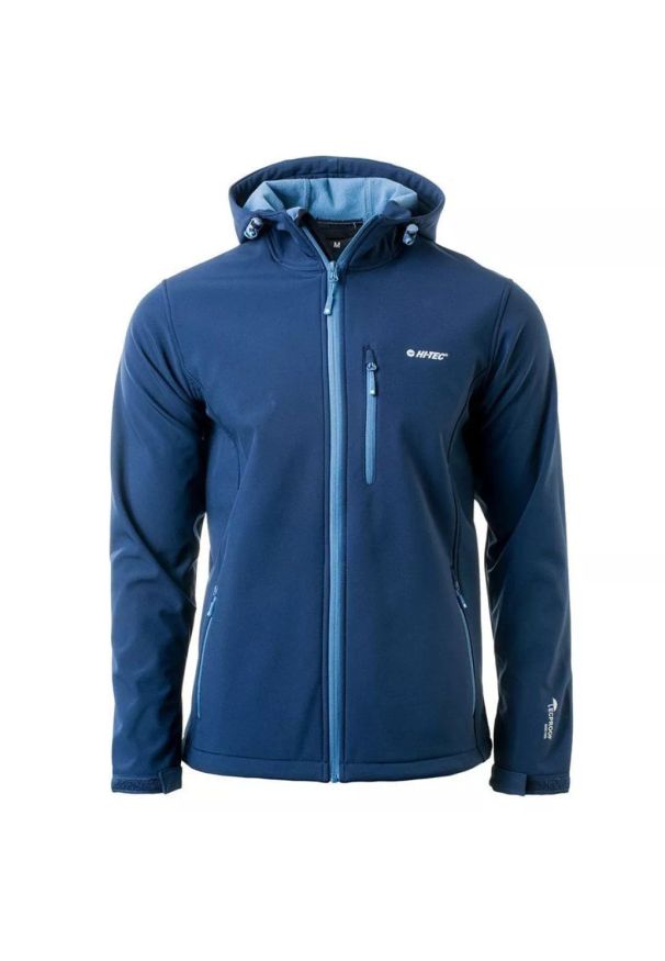 Hi-tec - Kurtka męska Softshell Hi-Tec Caen - niebieska, Rozmiar XL. Kolor: niebieski. Materiał: softshell. Sport: turystyka piesza