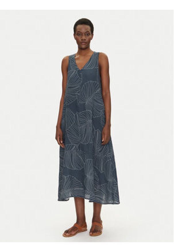 Bomboogie Sukienka letnia AW8391TLIS5 Granatowy Regular Fit. Kolor: niebieski. Materiał: len. Sezon: lato