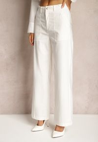 Renee - Białe Szerokie Spodnie z Wsuwanymi Kieszeniami i Ozdobnymi Klapami Asseldea. Stan: podwyższony. Kolor: biały #5