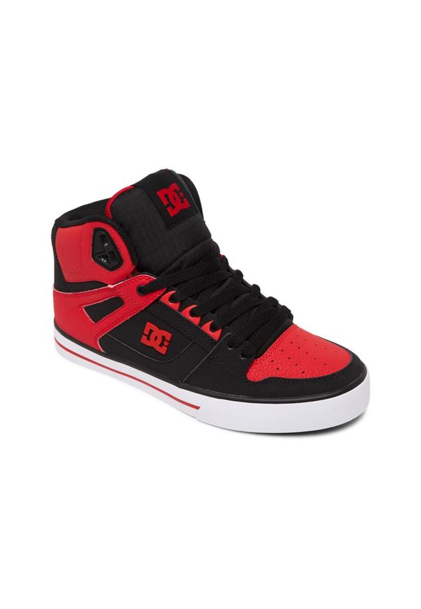 DC Shoes - Buty do chodzenia męskie DC Pure High Top. Wysokość cholewki: za kostkę. Kolor: wielokolorowy, czerwony, czarny. Materiał: tkanina, guma, skóra. Sport: turystyka piesza