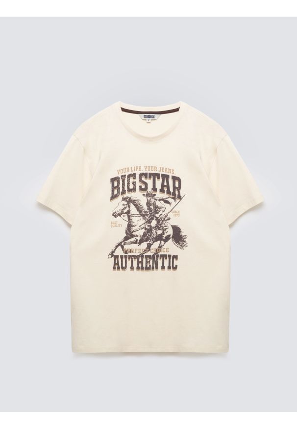 Big-Star - Koszulka męska z linii Authentic z nadrukiem perłowa Patter 103. Okazja: na co dzień. Kolor: kremowy. Materiał: dzianina, jeans, materiał. Wzór: nadruk. Styl: casual, klasyczny