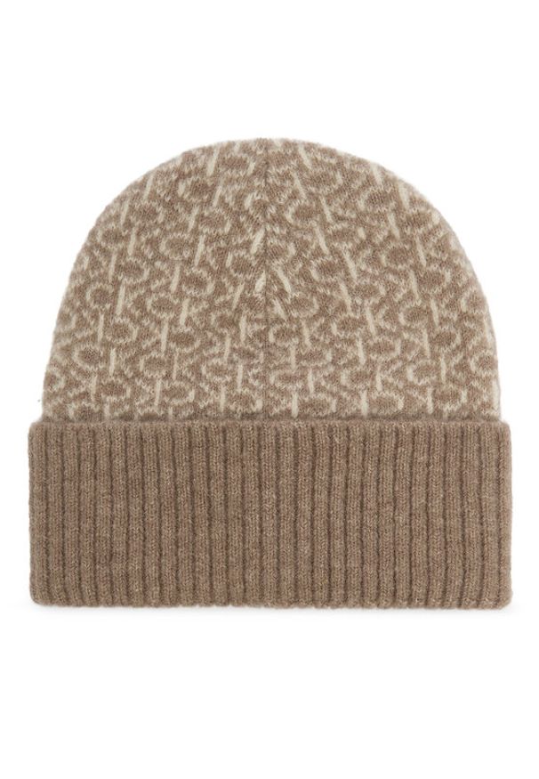 Calvin Klein Czapka Monogram Fold K60K612595 Beżowy. Kolor: beżowy. Materiał: wełna