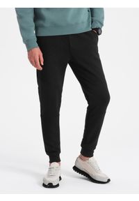 Ombre Clothing - Męskie spodnie dresowe ze wstawkami z tkaniny ottoman - czarne V1 OM-PASK-0127 - XXL. Kolor: czarny. Materiał: dresówka, tkanina #3