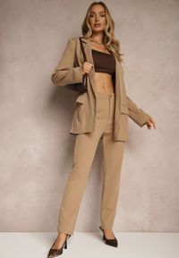 Renee - Ciemnobeżowe Spodnie z Wiskozą o Garniturowym Kroju High Waist Senaridra. Okazja: na co dzień. Stan: podwyższony. Kolor: beżowy. Materiał: wiskoza. Styl: klasyczny, elegancki, casual #3