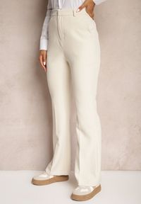 Renee - Beżowe Spodnie Dzwony High Waist z Imitacją Kieszeni Semirlla. Stan: podwyższony. Kolor: beżowy. Styl: klasyczny