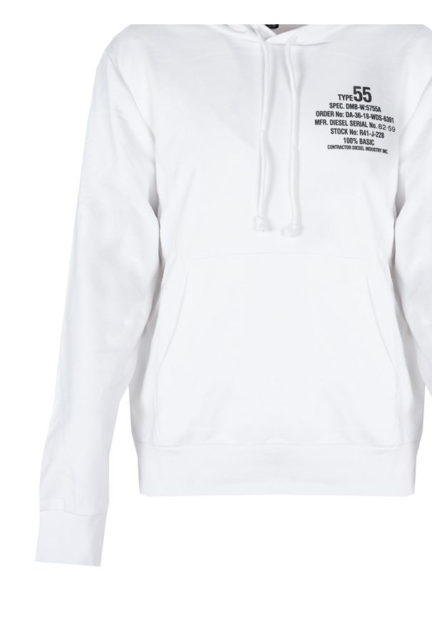 Diesel Bluza "Ginn Hood" | A06500-0HAYT | Mężczyzna | Biały. Okazja: na co dzień. Typ kołnierza: kaptur. Kolor: biały. Materiał: bawełna, poliester. Wzór: jednolity, nadruk. Styl: sportowy, elegancki, casual