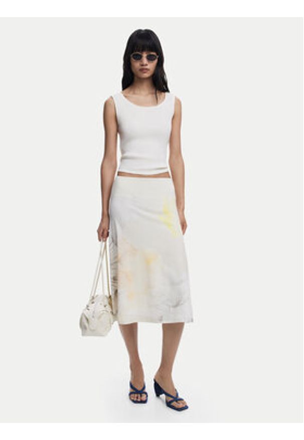 Desigual Spódnica midi Bruma 25WWFK08 Écru Regular Fit. Materiał: bawełna