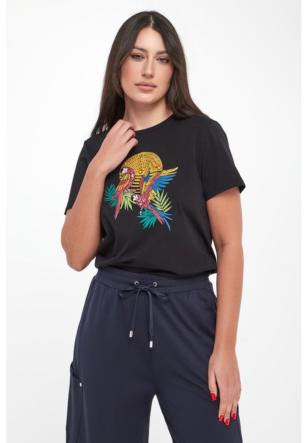 Liu Jo - T-shirt damski z nadrukiem i cyrkoniami LIU JO. Wzór: nadruk