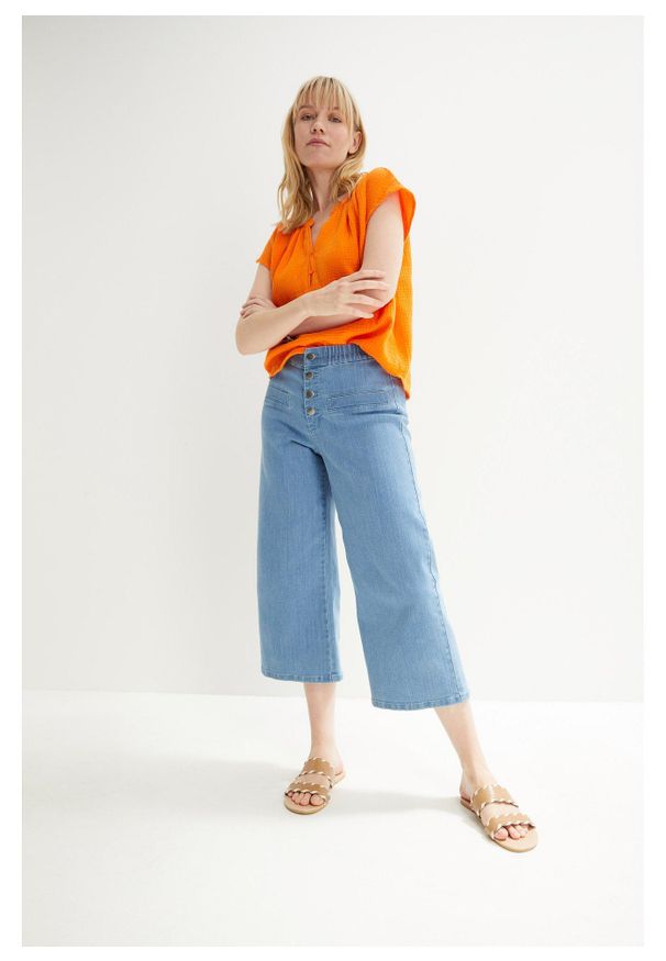 bonprix - Bluzka muślinowa z krótkim rękawem, z czystej bawełny. Typ kołnierza: dekolt w serek. Kolor: pomarańczowy. Materiał: bawełna. Długość rękawa: krótki rękaw. Długość: krótkie