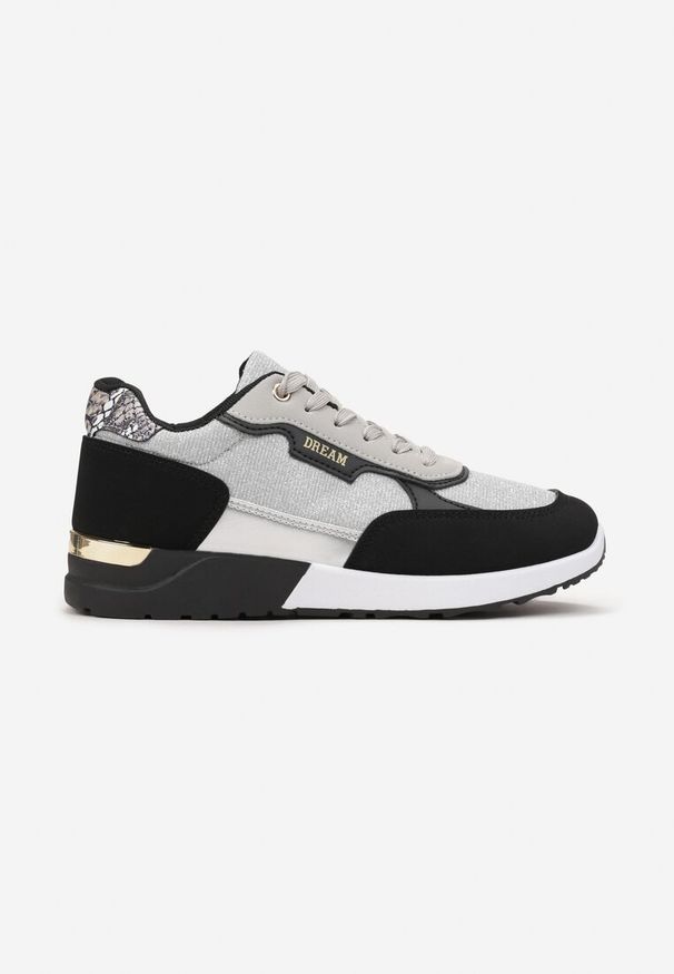 Renee - Srebrno-Czarne Sneakersy Brokatowe z Metaliczną Wstawką Kemanne. Kolor: srebrny