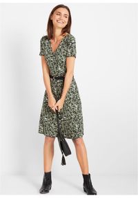 bonprix - Sukienka T-shirtowa z lejącego materiału z wiskozą. Typ kołnierza: dekolt kopertowy. Kolor: zielony. Materiał: wiskoza, materiał. Typ sukienki: kopertowe #3