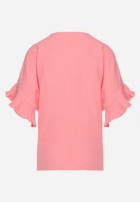 Born2be - Różowa Bluzka z Ozdobną Falbanką i Wiązaniem na Dole Linasetta. Kolor: różowy #7