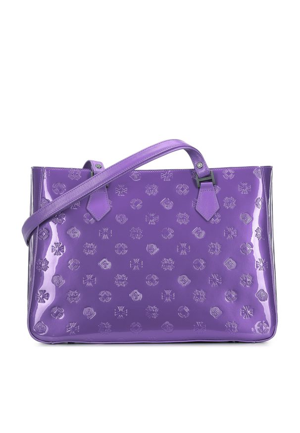 Wittchen - Torebka shopperka z błyszczącej skóry w monogram fioletowa. Kolor: fioletowy. Wzór: haft, gładki. Dodatki: z haftem. Materiał: lakierowane, skórzane. Styl: casual, elegancki