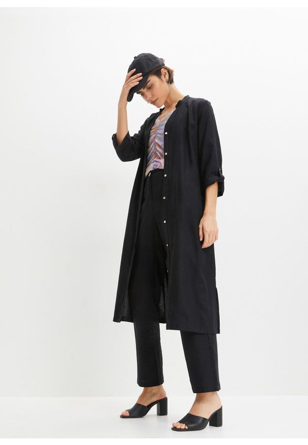 bonprix - Sukienka z kieszeniami, z mieszanki wiskozy z lnem. Kolor: czarny. Materiał: wiskoza, len