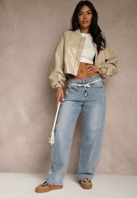 Renee - Niebieskie Jeansy Balloon Regular Waist z Ozdobnym Wiązaniem Daemora. Kolor: niebieski. Styl: klasyczny #1