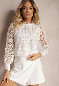 Renee - Biała Bluzka Koronkowa Nohames. Kolor: biały. Materiał: koronka