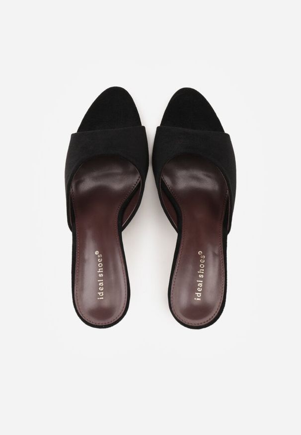 Renee - Czarne Klapki na Szpilce z Imitacji Zamszu z Noskiem Peep Toe Merissaura. Nosek buta: otwarty. Kolor: czarny. Materiał: zamsz. Obcas: na szpilce