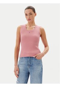 Tommy Jeans Top Essential DW0DW20673 Różowy Slim Fit. Kolor: różowy. Materiał: bawełna