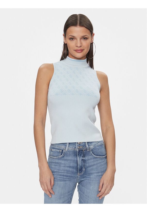 Guess Sweter Lise W3YR26 Z37K0 Błękitny Slim Fit. Kolor: niebieski. Materiał: syntetyk, wiskoza