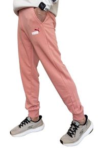 Spodnie sportowe dresowe męskie Puma Ess+ 2 Col Logo. Kolor: różowy. Materiał: dresówka. Styl: sportowy