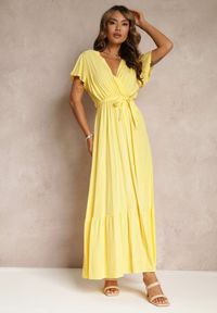 Renee - Żółta Sukienka Metia. Kolor: żółty. Materiał: tkanina, materiał. Wzór: gładki, geometria. Długość: maxi