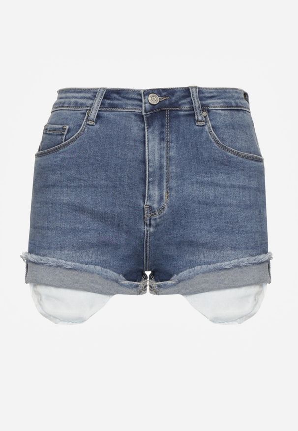 Renee - Granatowe Szorty Denimowe High Waist z Efektem Push-Up i Asymetrycznymi Nogawkami Zilisea. Okazja: na co dzień. Stan: podwyższony. Kolor: niebieski. Materiał: materiał. Styl: casual