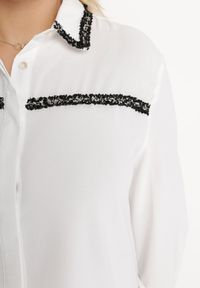 Born2be - Biała Koszula Oversize z Koronką Alleio. Kolor: biały. Materiał: koronka. Wzór: koronka