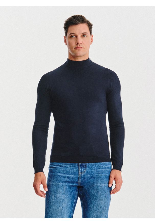 Pako Lorente - PAKO LORENTE – Granatowy półgolf męski. Kolor: czarny, biały, niebieski. Materiał: wiskoza, poliamid. Wzór: ze splotem, gładki