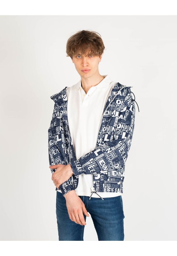 Pepe Jeans Kurtka "Tony" | PM402412 | Tony | Mężczyzna | Biały, Granatowy. Okazja: na co dzień. Typ kołnierza: kaptur. Kolor: biały, wielokolorowy, niebieski. Materiał: poliester. Wzór: aplikacja, nadruk. Styl: casual