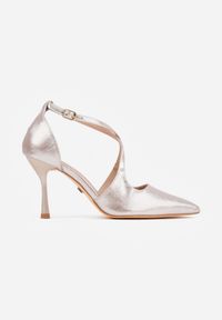 Born2be - Złote Szpilki VICES z Paskami w Kształcie X i Skórzaną Wkładką Arriedine. Okazja: na komunię, na wesele, na ślub cywilny. Zapięcie: pasek. Kolor: złoty. Materiał: skóra. Wzór: paski. Obcas: na szpilce. Styl: elegancki #3