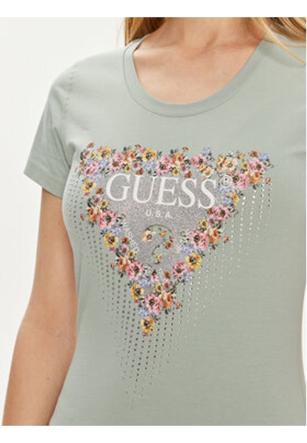 Guess T-Shirt W4YI72 J1314 Zielony Slim Fit. Kolor: zielony. Materiał: bawełna