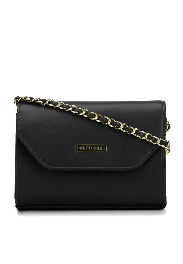 Wittchen - Damska listonoszka z ekoskóry na łańcuszku mała czarna. Kolor: czarny. Wzór: haft, geometria. Dodatki: z haftem. Materiał: skórzane. Rozmiar: małe. Styl: elegancki, wizytowy