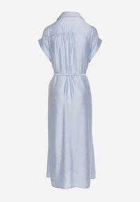 Born2be - Niebieska Koszulowa Sukienka na Guziki z Materiałowym Paskiem w Talii Qisofia. Okazja: na co dzień, na imprezę. Typ kołnierza: dekolt w kształcie V. Kolor: niebieski. Materiał: materiał. Typ sukienki: koszulowe. Styl: casual, elegancki, klasyczny #3