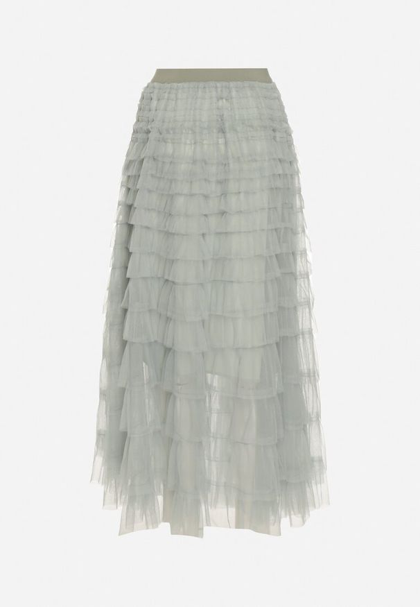 Born2be - Miętowa Tiulowa Spódnica z Falbanami i Gumką w Pasie Missalima. Kolor: miętowy. Materiał: tiul. Wzór: nadruk, gładki