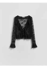 Reserved - Koronkowa bluzka - czarny. Kolor: czarny. Materiał: koronka. Wzór: koronka #1