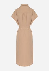 Born2be - Jasnobrązowa Sukienka z Bawełną i Ozdobnym Paskiem Savanire. Okazja: na co dzień. Kolor: brązowy. Materiał: bawełna. Typ sukienki: koszulowe. Styl: klasyczny, casual, elegancki #2