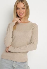 Born2be - Beżowy Klasyczny Sweter z Wiskozą Oleva. Okazja: do pracy, na co dzień. Kolor: beżowy. Materiał: wiskoza. Styl: klasyczny