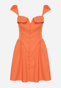 Born2be - Pomarańczowa Rozkloszowana Sukienka z Ozdobnym Dekoltem i Guzikami Salasesia. Okazja: na co dzień. Typ kołnierza: dekolt kwadratowy. Kolor: pomarańczowy. Styl: casual, elegancki #3