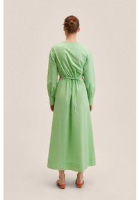 mango - Mango sukienka bawełniana Brown kolor zielony midi rozkloszowana. Kolor: zielony. Materiał: bawełna. Długość rękawa: długi rękaw. Typ sukienki: rozkloszowane. Długość: midi #5