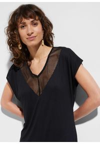 bonprix - Prześwitująca sukienka plażowa z wiskozy. Okazja: na plażę. Kolor: czarny. Materiał: wiskoza #2