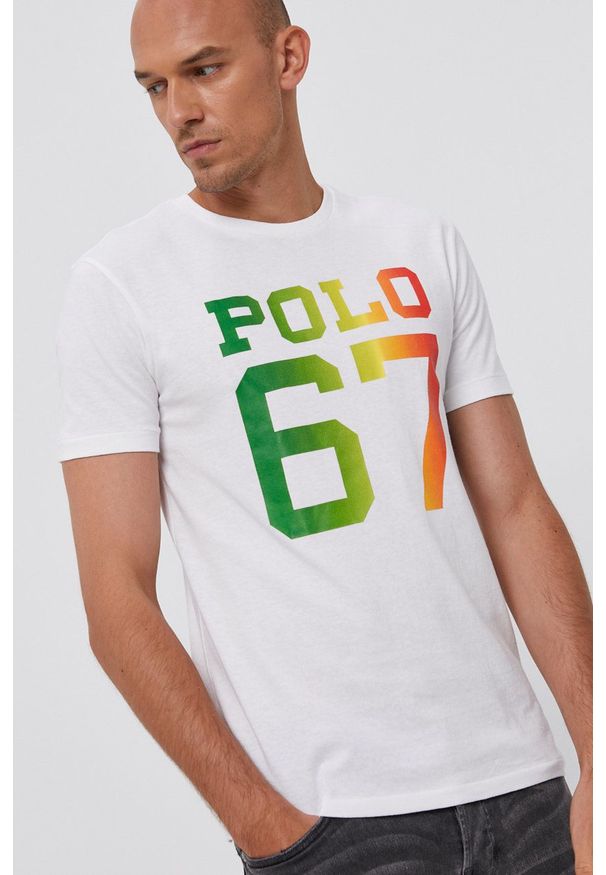 Polo Ralph Lauren - T-shirt bawełniany. Okazja: na co dzień. Typ kołnierza: polo. Kolor: biały. Materiał: bawełna. Wzór: nadruk. Styl: casual